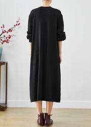 Black Patchwork Knitted Dress V Neck Slim Fit Fall