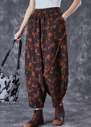 Black Patchwork Linen Harem Pants Oversized Print Summer