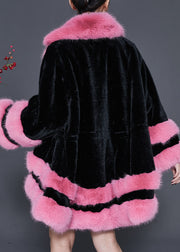 Black Patchwork Mink Velvet Jacket Fur Collar Drawstring Spring