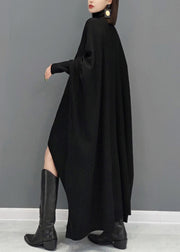Black Patchwork Plus Size Knit Sweater Dress Hign Neck Fall