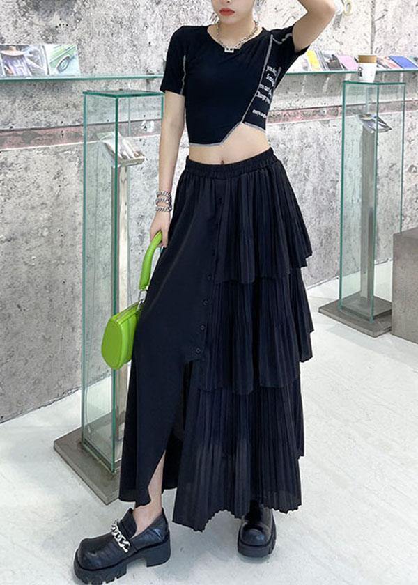 Black Patchwork Summer Skirt Chiffon Elastic skirt - SooLinen