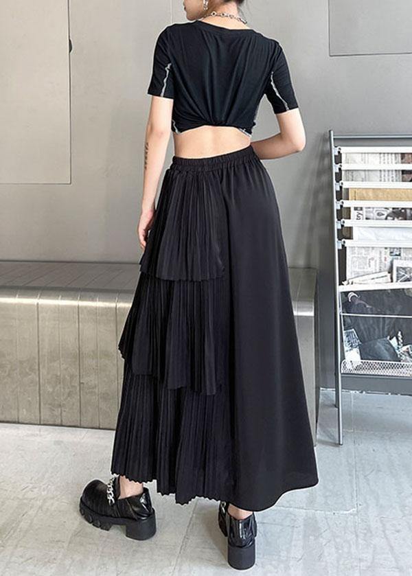 Black Patchwork Summer Skirt Chiffon Elastic skirt - SooLinen
