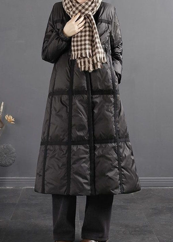 Black Patchwork Thick Duck Down Down Coat Oversized Solid Winter