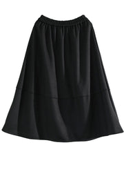 Black Patchwork Thick Woolen A Line Skirts Winter