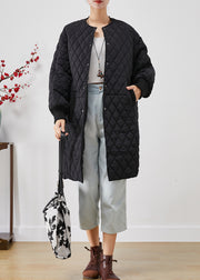 Black Plaid Fine Cotton Filled Winter Coats Oversized Thick Winter
