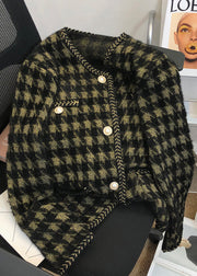 Black Plaid Pockets Patchwork Mink Hair Knitted Coat Women Fall