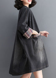 Black Pockets Button Low High Design Denim Trench Coat Fall