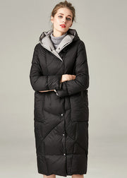 Black Pockets Duck Down Down Coat Hooded Thick Winter