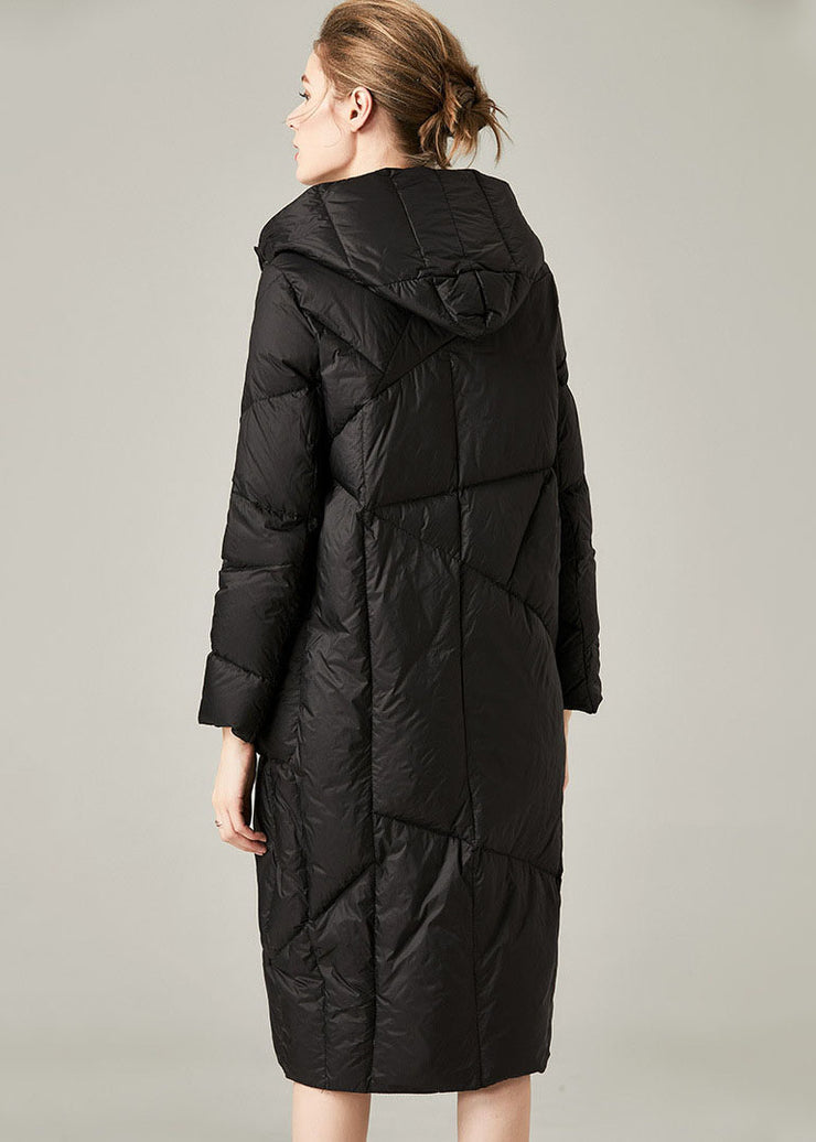 Black Pockets Duck Down Down Coat Hooded Thick Winter