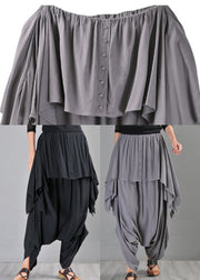 Black Pockets Elastic Waist Cotton Pants Skirt Summer