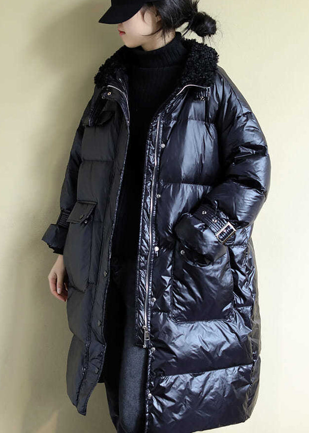 Black Pockets Fine Cotton Filled Coat Teddy Collar Zippered Winter