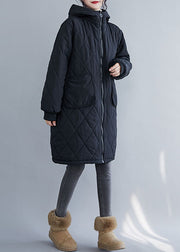 Black Pockets Fine Cotton Filled Hooded Winter Coats