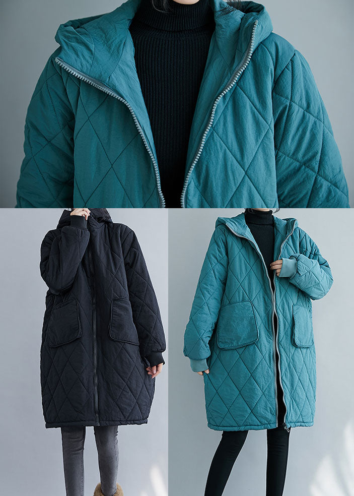 Black Pockets Fine Cotton Filled Hooded Winter Coats