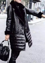Black Pockets Patchwork 90% Duck Down Coats Zip Up Long Sleeve