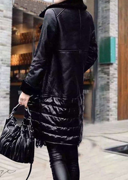 Black Pockets Patchwork 90% Duck Down Coats Zip Up Long Sleeve