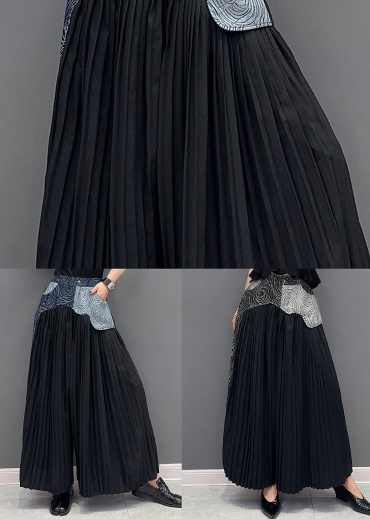 Black Pockets Patchwork Cotton Pants Skirt Wrinkled Summer