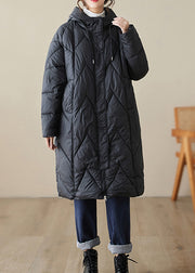 Black Pockets Patchwork Fine Cotton Filled Hooded Coat Zip Up Winter
