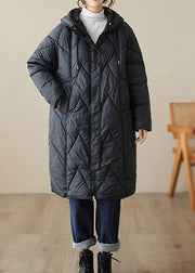 Black Pockets Patchwork Fine Cotton Filled Hooded Coat Zip Up Winter