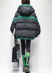 Black Pockets Patchwork Loose Duck Down Winter Coats Hooded