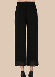 Black Pockets Print Elastic Waist Crop Pants Summer