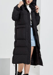 Black Pockets Removable Patchwork Duck Down Coats Hooded Long Sleeve