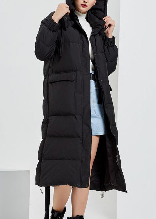 Black Pockets Removable Patchwork Duck Down Coats Hooded Long Sleeve