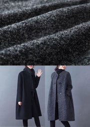 Schwarze Taschen Wollmantel Outwear O-Neck Button Winter