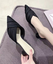 Black Pointed Toe Striped Splicing Chunky High Heels Slide Sandals