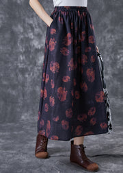 Black Print Linen Skirt Oversized Exra Large Hem Summer