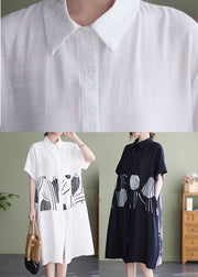 Black Print Patchwork Loose Shirt Dresses Short Sleeve