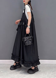 Black Print Patchwork Ruffled Long Dress Sleeveless