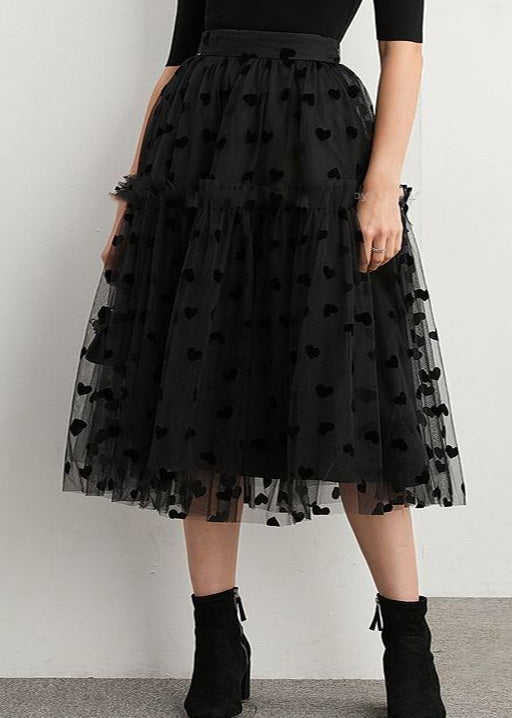 Black Ruffles Patchwork Dot Tulle Skirt Spring