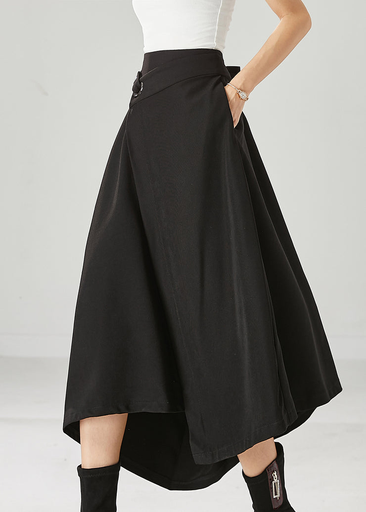 Black Silm Fit Spandex A Line Skirts Asymmetrical Fall
