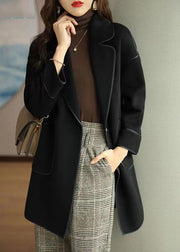 Black Silm Fit Woolen Coat Oversized Pockets Fall