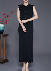 Black Slim Fit Knit Holiday Dress Tasseled Sleeveless