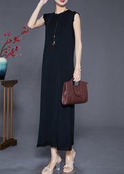 Black Slim Fit Knit Holiday Dress Tasseled Sleeveless