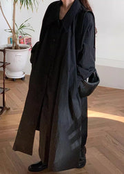 Black Solid Cotton Blouse Dress Peter Pan Collar Long Sleeve