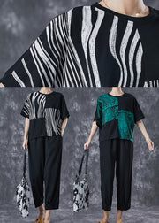 Black Striped Cotton Two Pieces Set Asymmetrical Summer