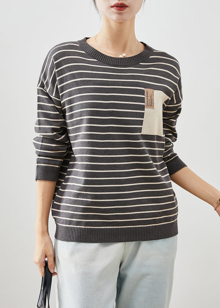 Black Striped Knitted Tops Oversized Fall