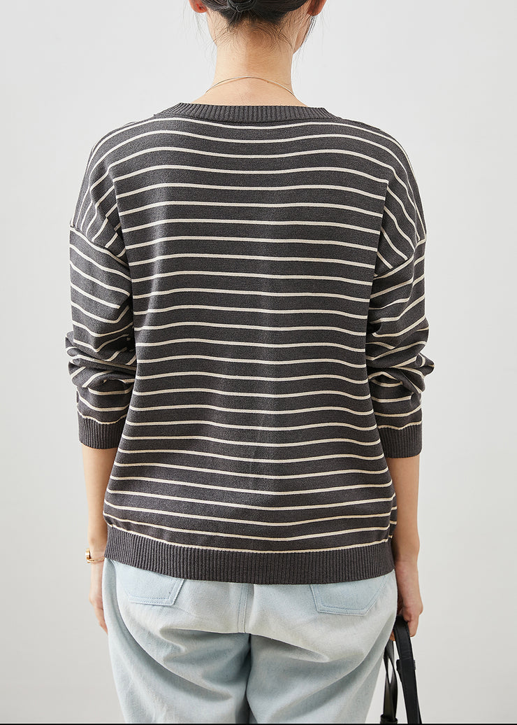 Black Striped Knitted Tops Oversized Fall