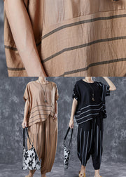 Black Striped Linen Two Pieces Set Oversized Asymmetrical Design Summer