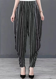 Black Striped Pockets Patchwork Chiffon Harem Pants Summer