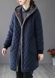 Black Striped Warm Fleece Womens Parka Hooded Winter