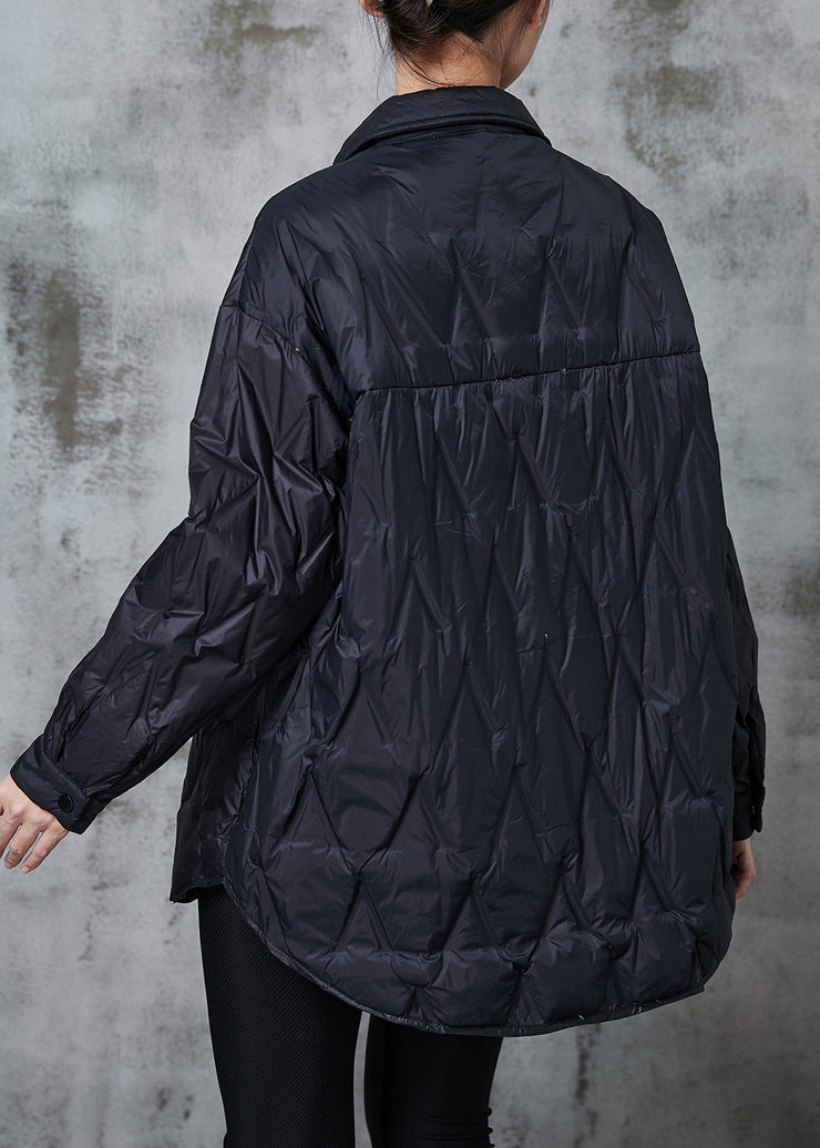 Black Thick Fine Cotton Filled Coat Oversized Pocket Winter