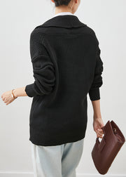 Black Thick Knit Short Sweater V Neck Winter