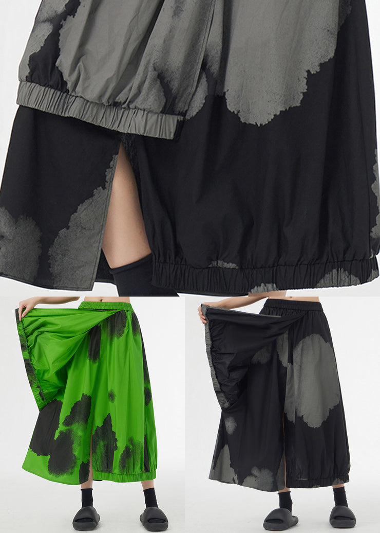 Black Tie Dye Pockets Elastic Waist Patchwork Cotton Skirt Asymmetrical Summer
