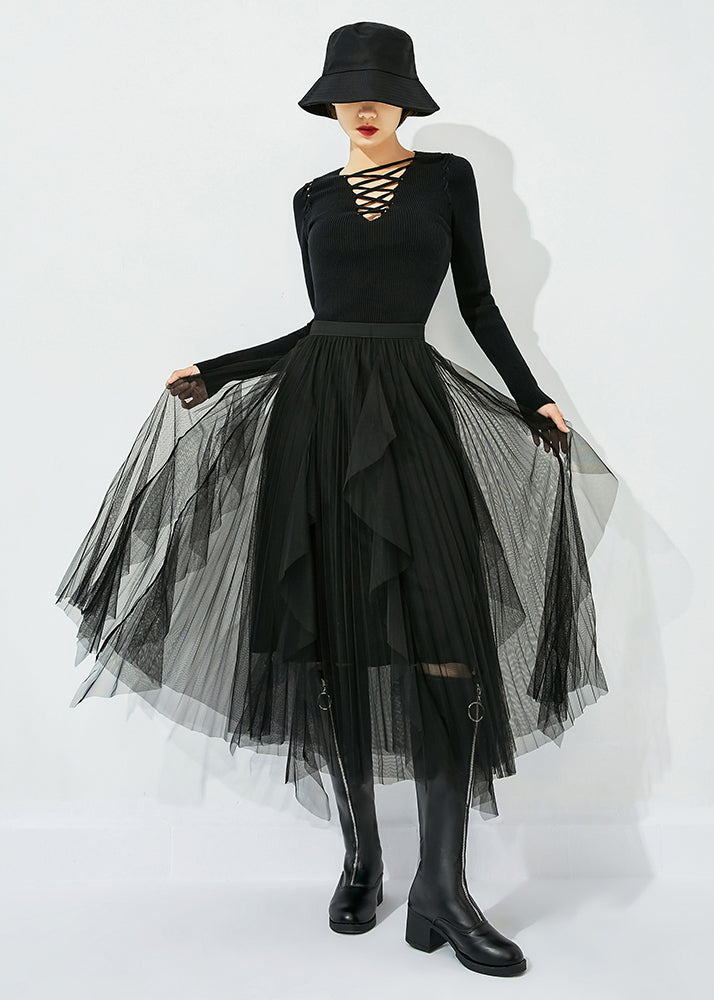 Black Tulle Holiday A Line Skirts High Waist Oversized Summer