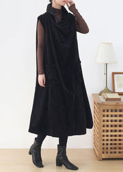 Schwarzes Rollkragenkleid aus gestrickter BaumwolleSleeveless