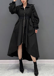 Black Turtleneck Tunic Low High Design Maxi Dresses Fall
