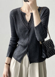 Black V Neck Fake Two Pieces Knit Cardigans Long Sleeve